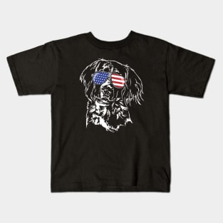 Small Munsterlander Pointer American Flag sunglasses patriotic dog Kids T-Shirt